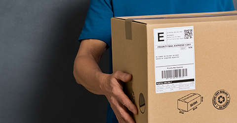 Deliver person holding package