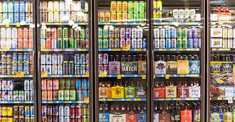 Store cooler with beer and other alcoholic products